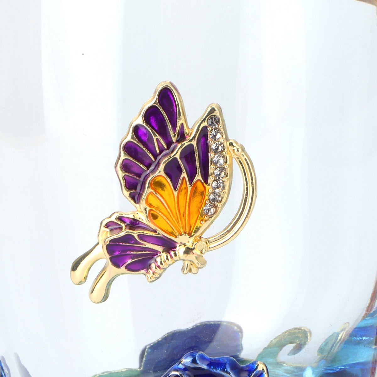 Glass Cup Innovative Flower Tea Cup with Spoon Drink Mug Birthday Christmas Festive GiftsBlue Rose 350ML