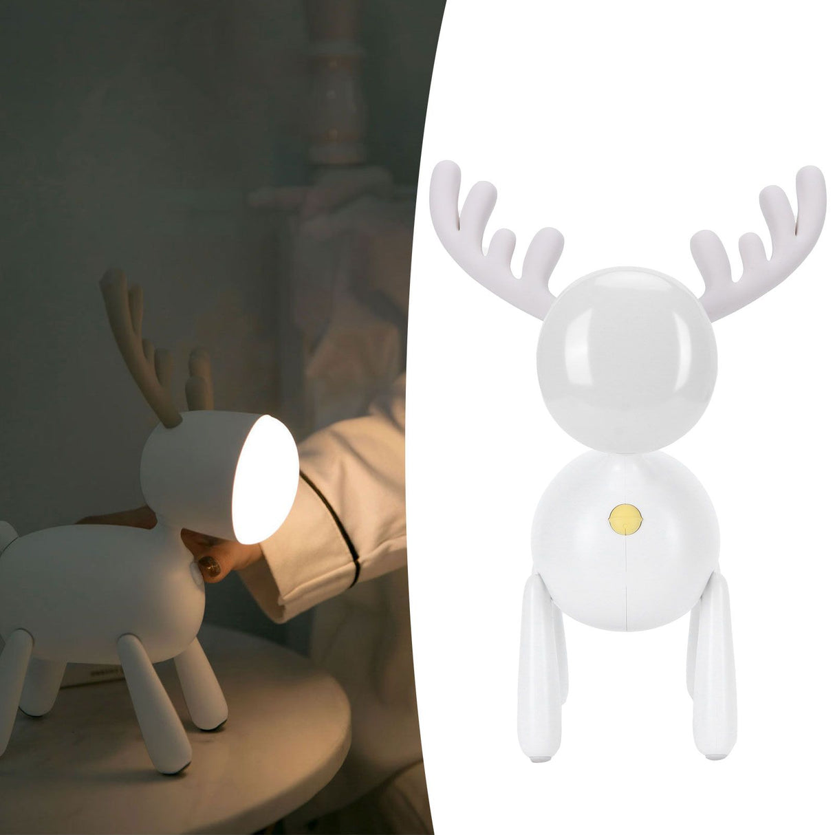 LED Night Light Cartoon Deer-Shaped Table Lamp 1200mAh USB Charging Bedroom DecorationWhite