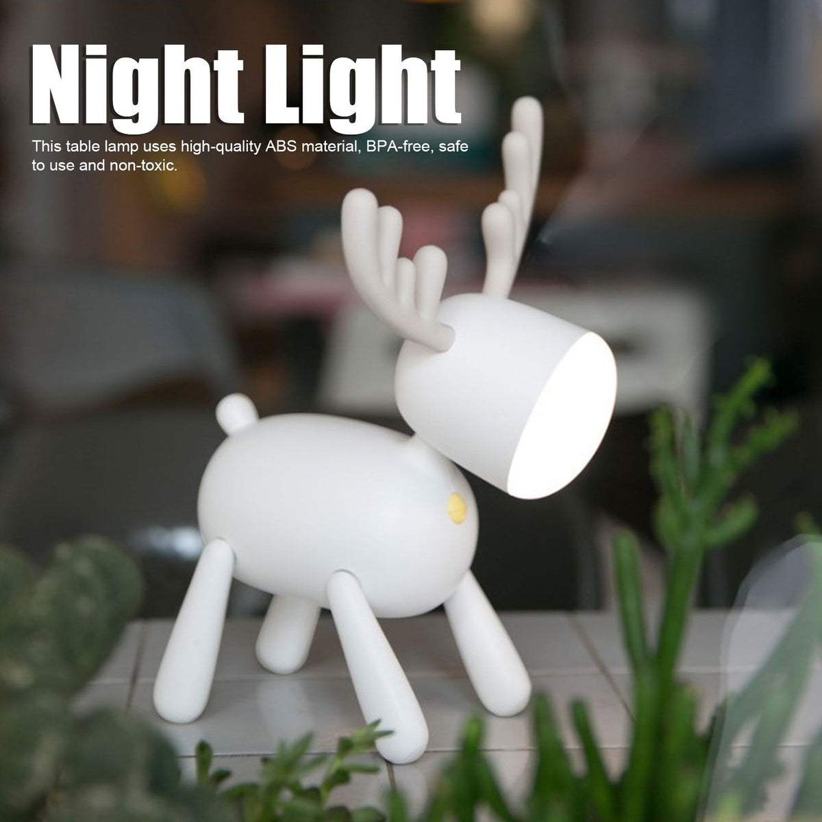 LED Night Light Cartoon Deer-Shaped Table Lamp 1200mAh USB Charging Bedroom DecorationWhite