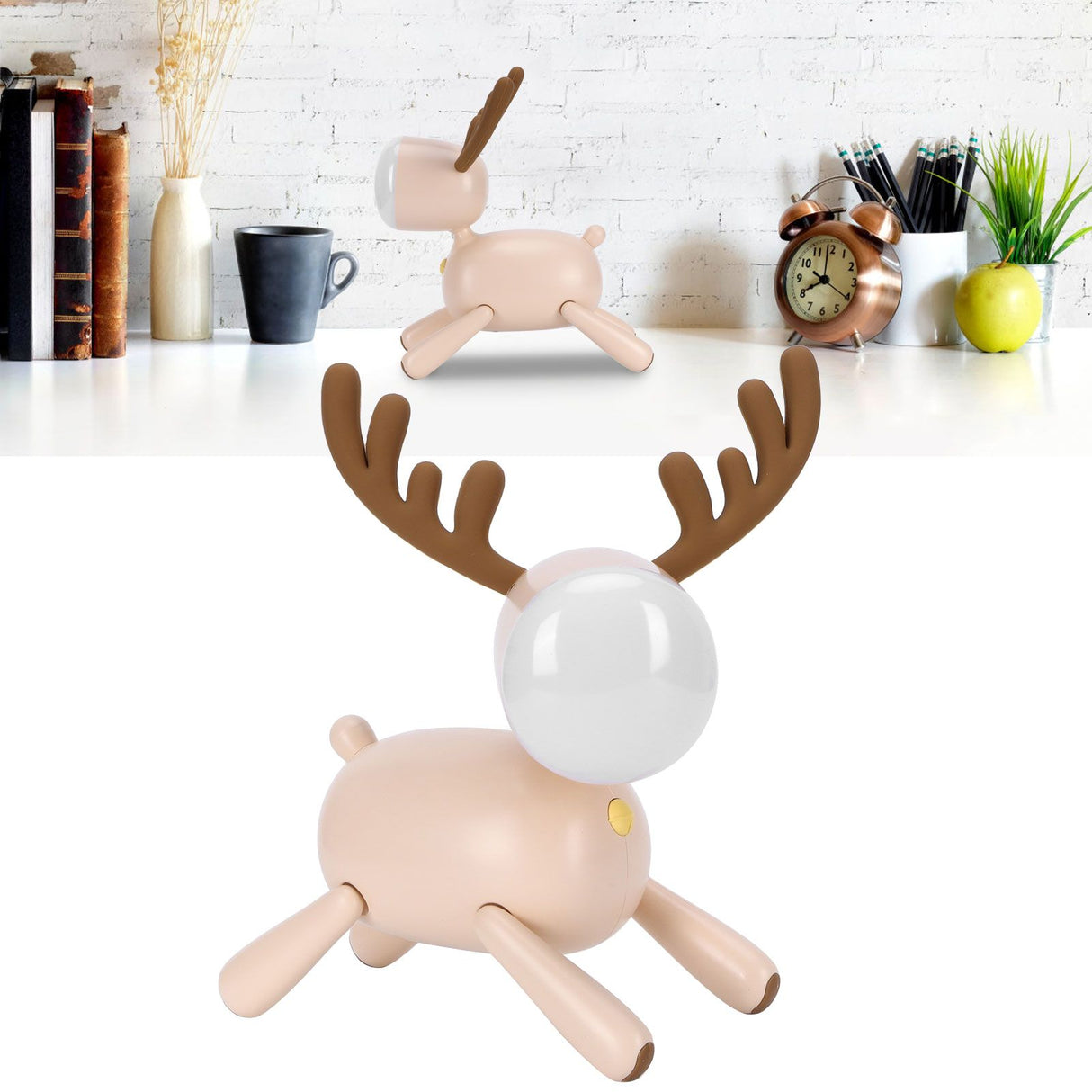 LED Night Light Cartoon Deer-Shaped Table Lamp 1200mAh USB Charging Bedroom DecorationLight Brown