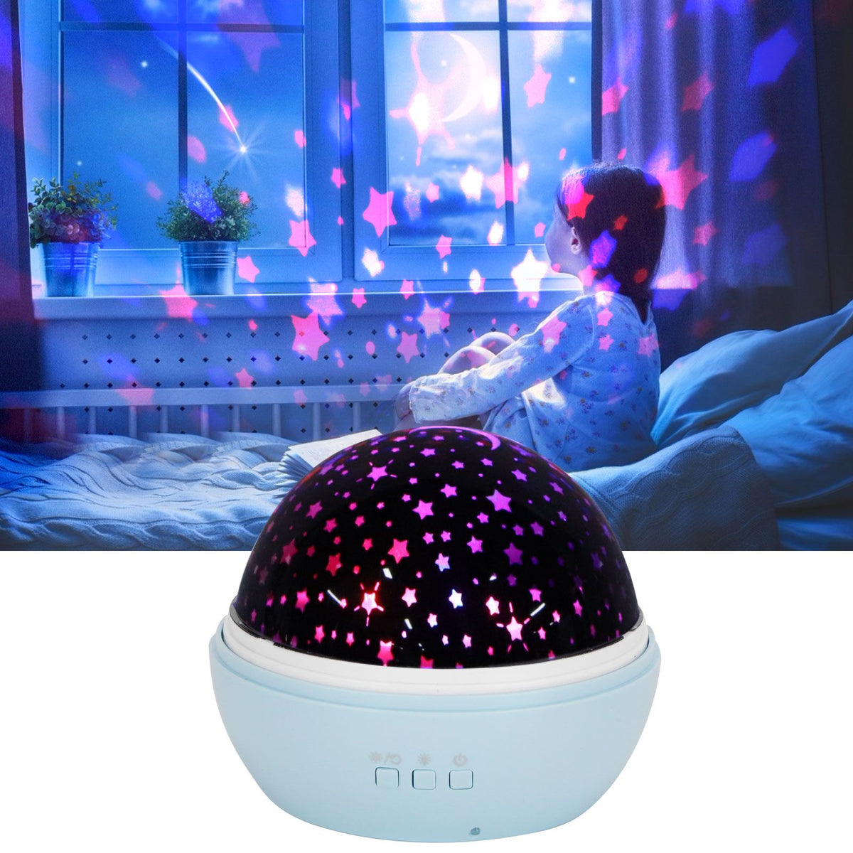 LED Night Light Romantic Projection Lamp 8 Color Modes Bedroom Decoration USB Battery PoweredBlue