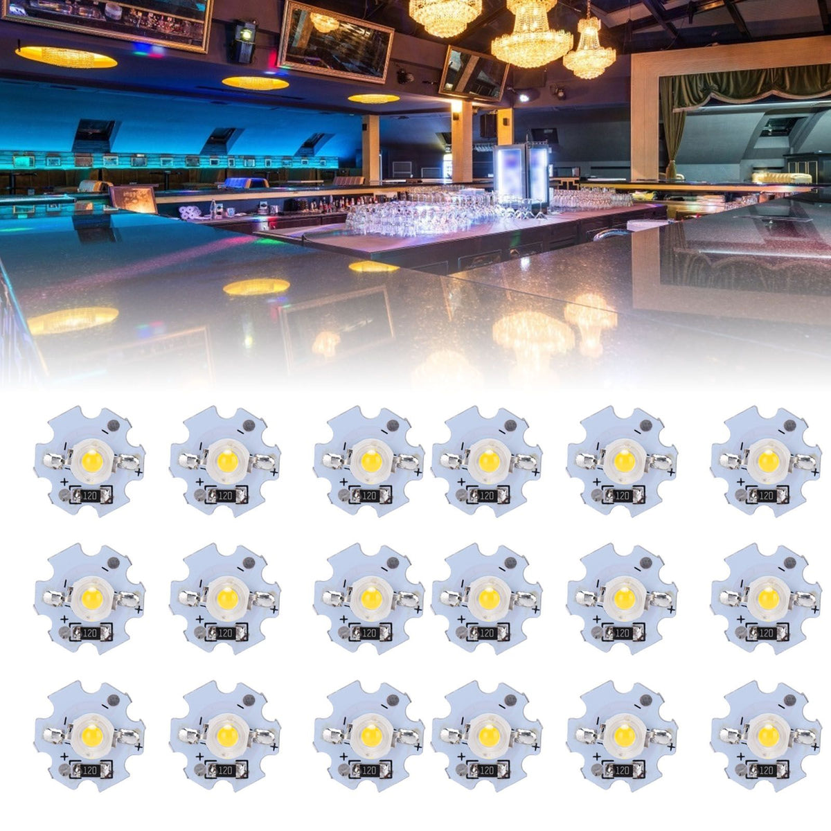 25Pcs 0.5W 5V High Power LED Lamp Bead Light Source Chip with Aluminum PlateWarm White Light: 3000‑3200K