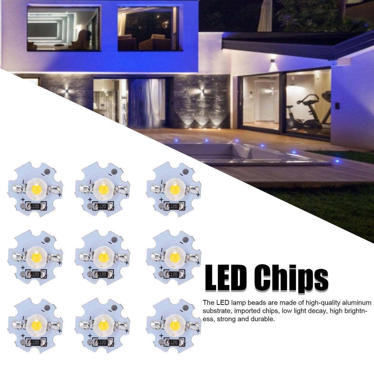 25Pcs 0.5W 5V High Power LED Lamp Bead Light Source Chip with Aluminum PlateWarm White Light: 3000‑3200K