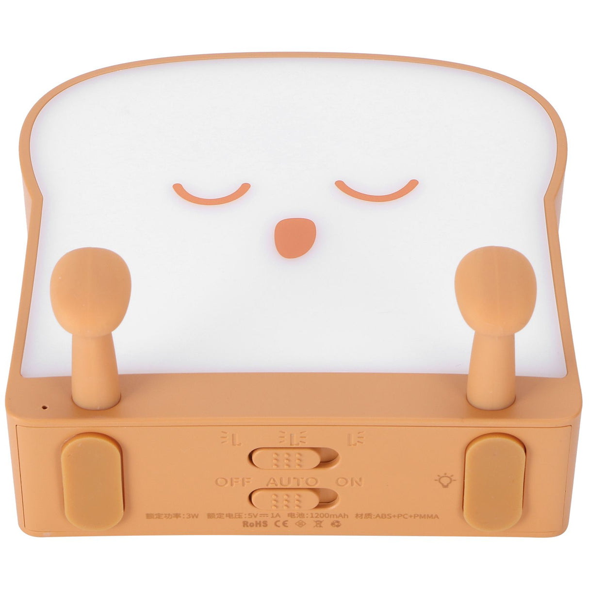 USB Night Light Mini Cute Cartoon Bread‑Shaped Bedside Lamp Phone Holder Stand Brown