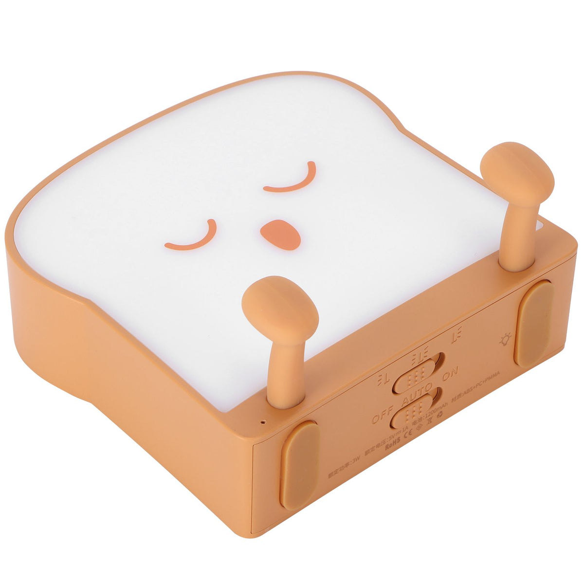 USB Night Light Mini Cute Cartoon Bread‑Shaped Bedside Lamp Phone Holder Stand Brown
