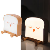 USB Night Light Mini Cute Cartoon Bread‑Shaped Bedside Lamp Phone Holder Stand Brown - Extra Image