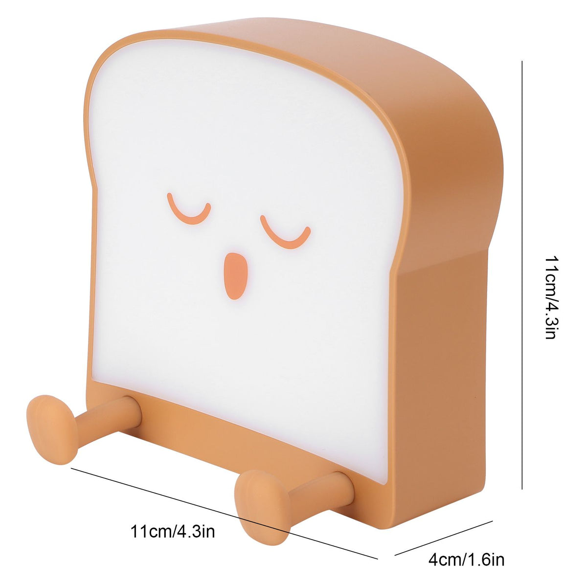 USB Night Light Mini Cute Cartoon Bread‑Shaped Bedside Lamp Phone Holder Stand Brown