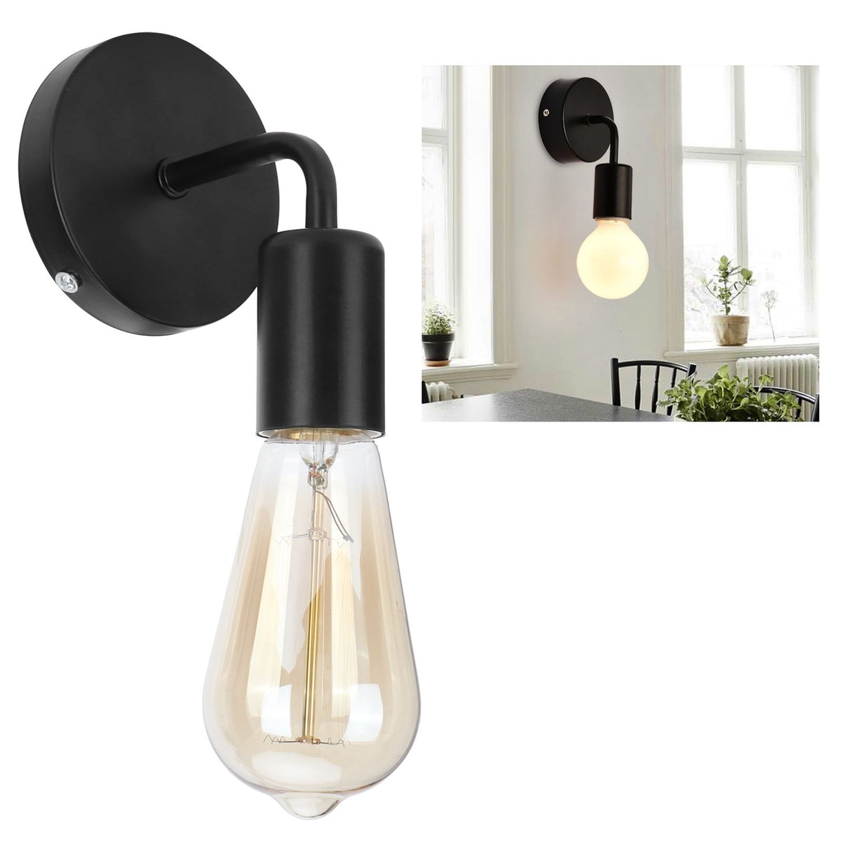 E27 Black Wall Lamp Retro Single Head Wall Light Fixture for Bedside Corridor Stair AC85‑265V