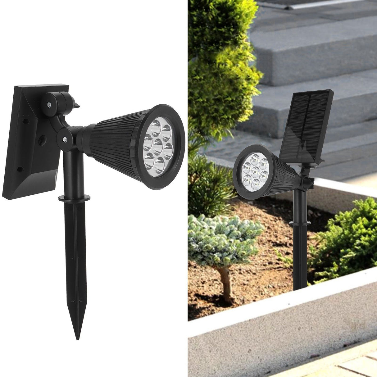 7LED Solar Light Intelligent Outdoor Garden Spotlight Lawn Lamp Landscape Lighting BlackWhite Light