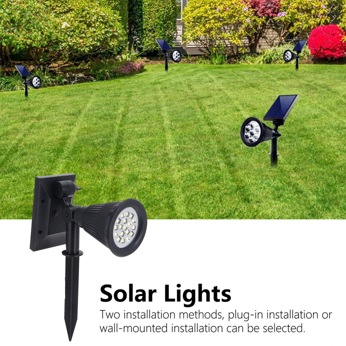 LED Solar Lawn Lights Spotlights with 18pcs Chips for Outdoor Garden Park Yard Spike LampsWhite Light