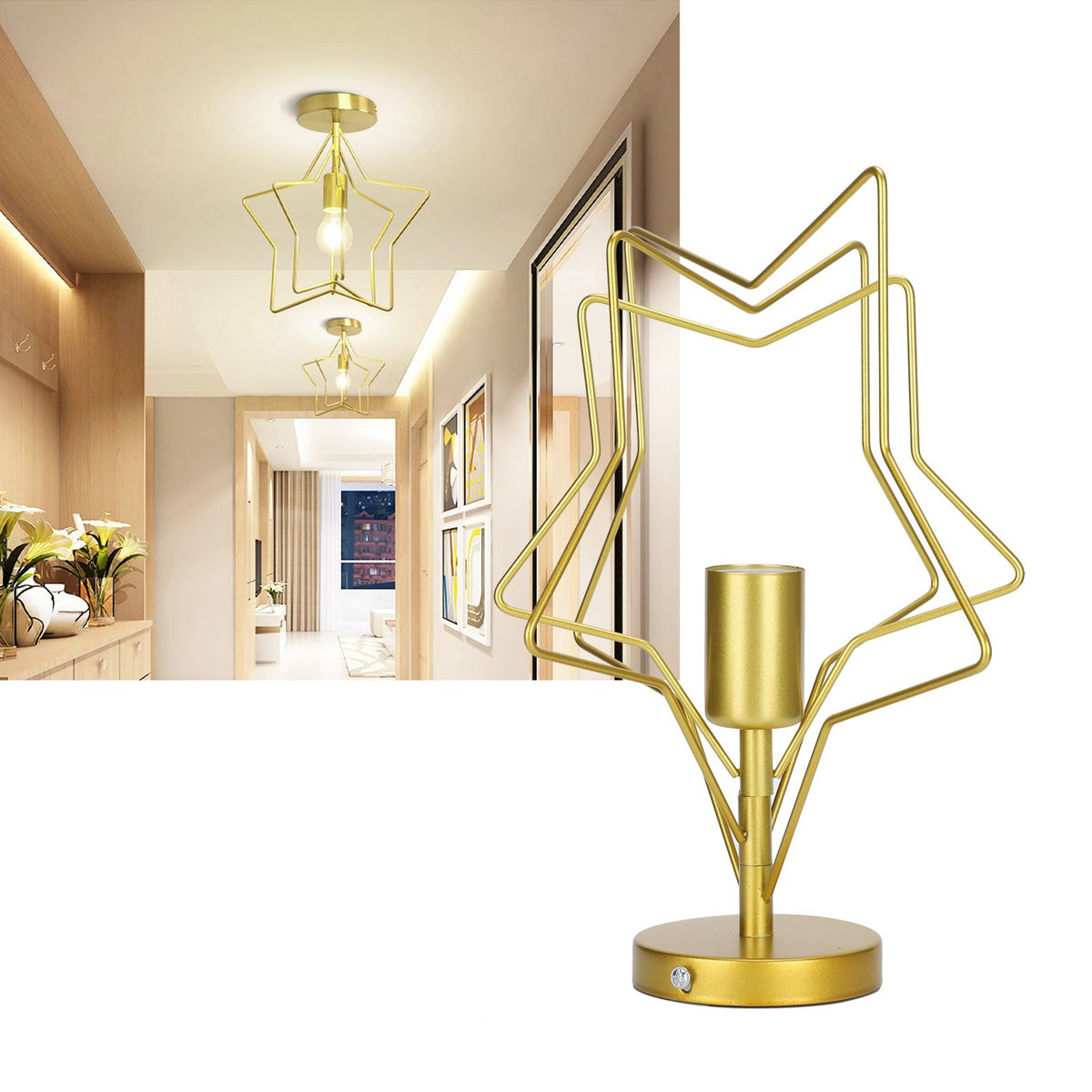 Ceiling Light Five Pointed Star E27 Wrought Iron Hanging Lamp for Corridor Dining Room AC85-265V
