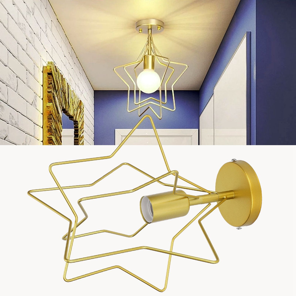 Ceiling Light Five Pointed Star E27 Wrought Iron Hanging Lamp for Corridor Dining Room AC85-265V