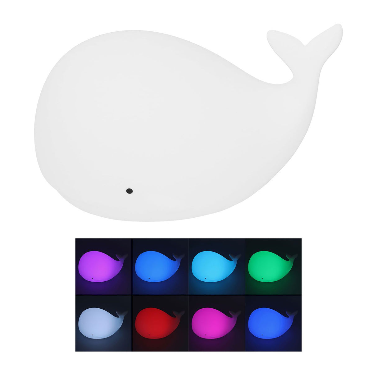 USB Night Light 1.3W Whale Shape 7-Colors Silicone Bedside Lamp for Home Bedroom White