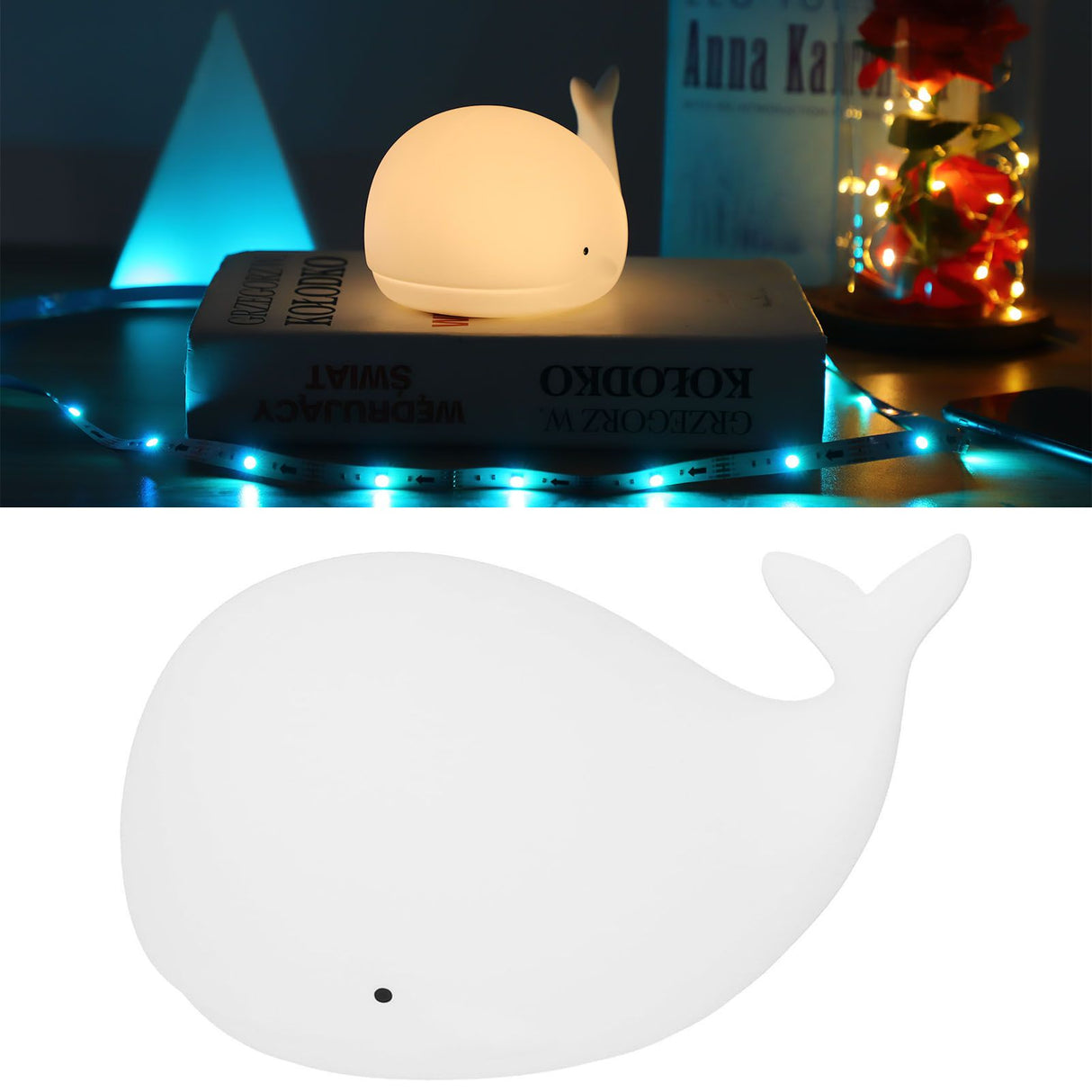 USB Night Light 1.3W Whale Shape 7-Colors Silicone Bedside Lamp for Home Bedroom White