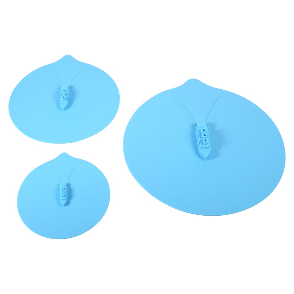 Set of 3pcs Unique Steam Ship Design Silicone Seal Cover Pot Mug Cup Lid Kitchen Gadgets Blue