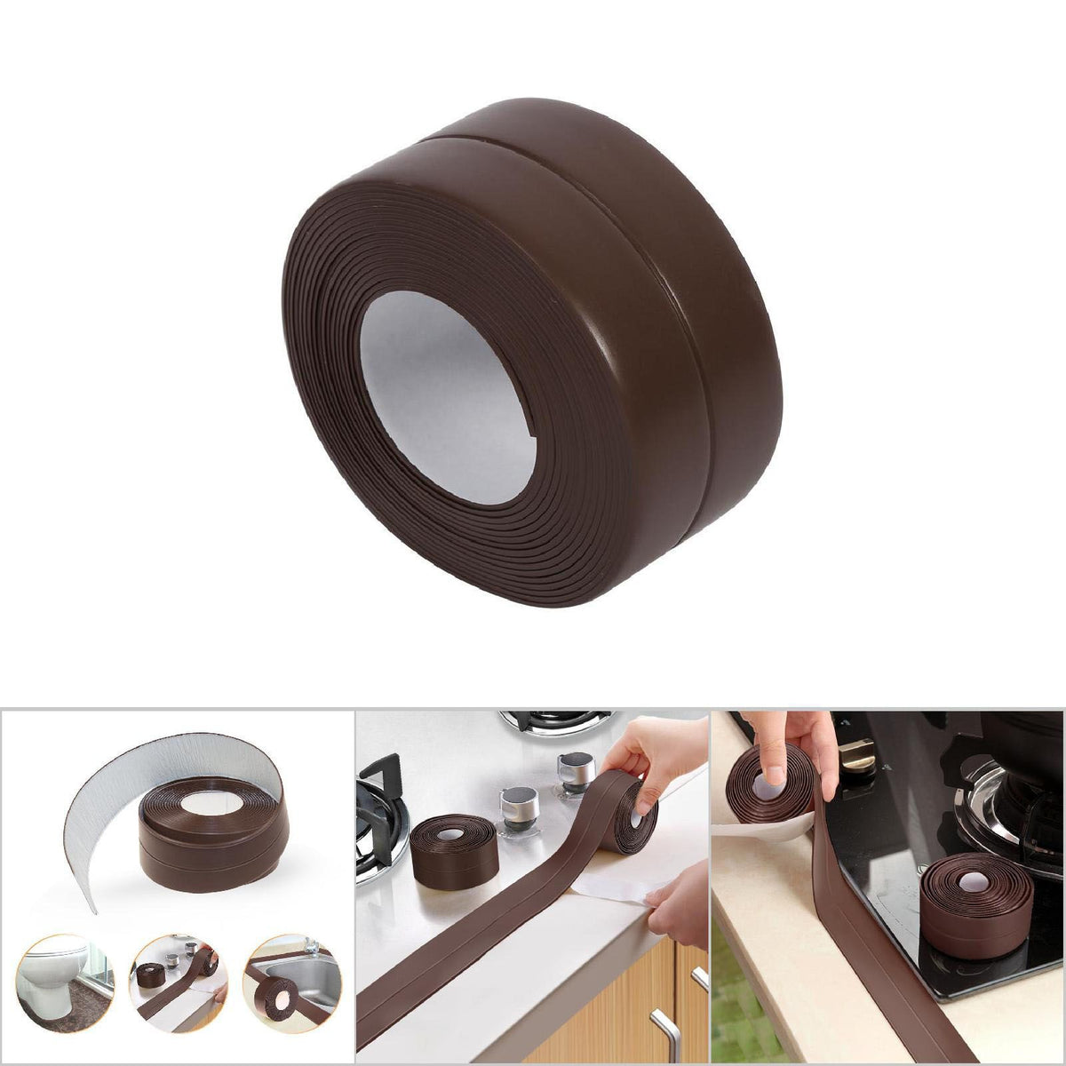 Self Adhesive Bath And Wall Sealing Strip Sink Basin Edge Trim Kitchen (Brown 22mm x 3.2m)