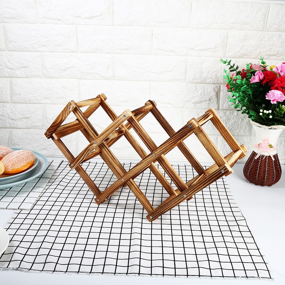 Foldable Wooden Wine Rack Bottle Holder Storage Home Bar Decor Display Shelf For 6 Bottles