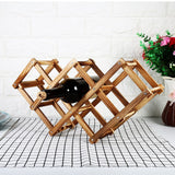 Foldable Wooden Wine Rack Bottle Holder Storage Home Bar Decor Display Shelf For 6 Bottles - Side View