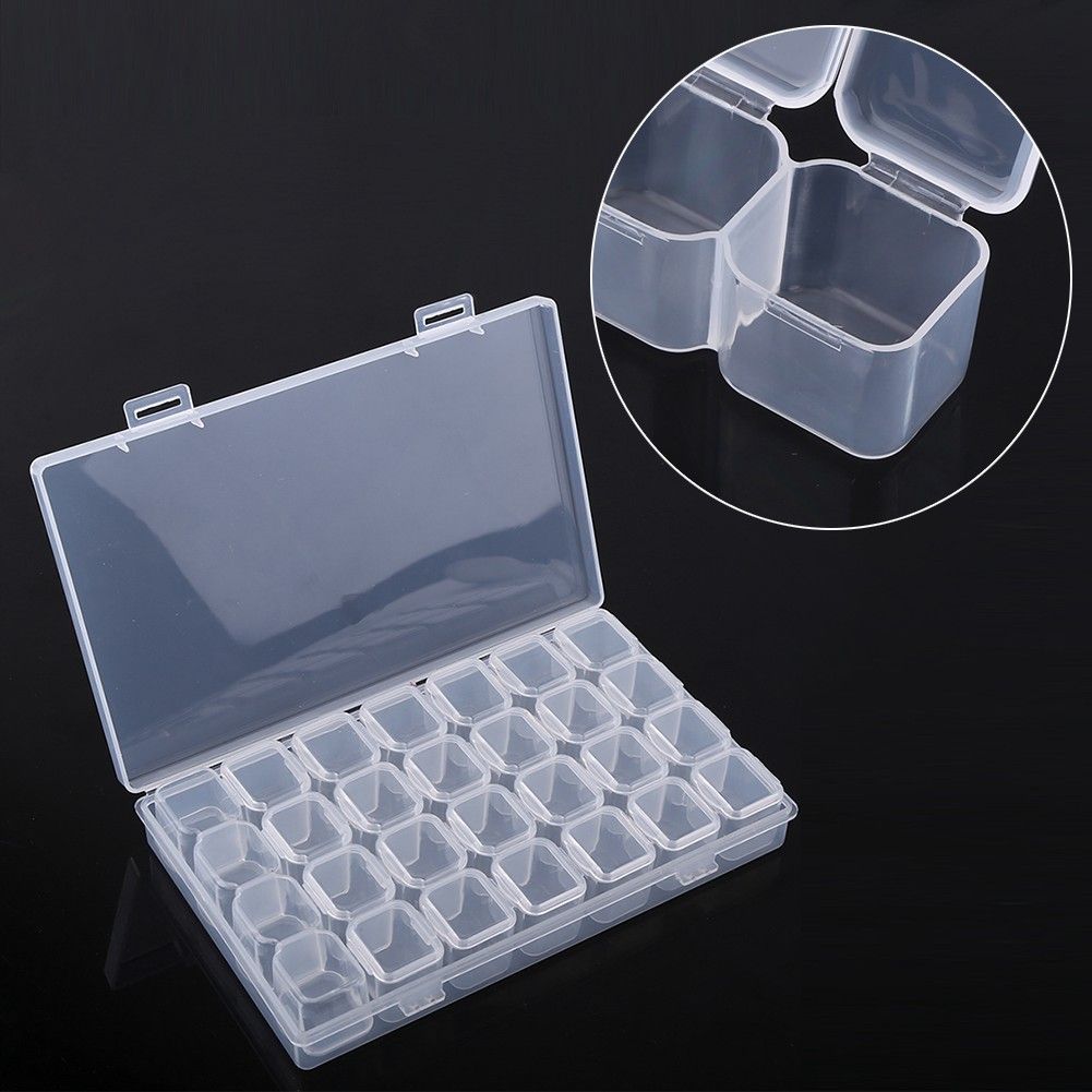 Clear Plastic 28 Slots Adjustable Tablet Medicine Pill Jewelry Storage Organizer Box Container