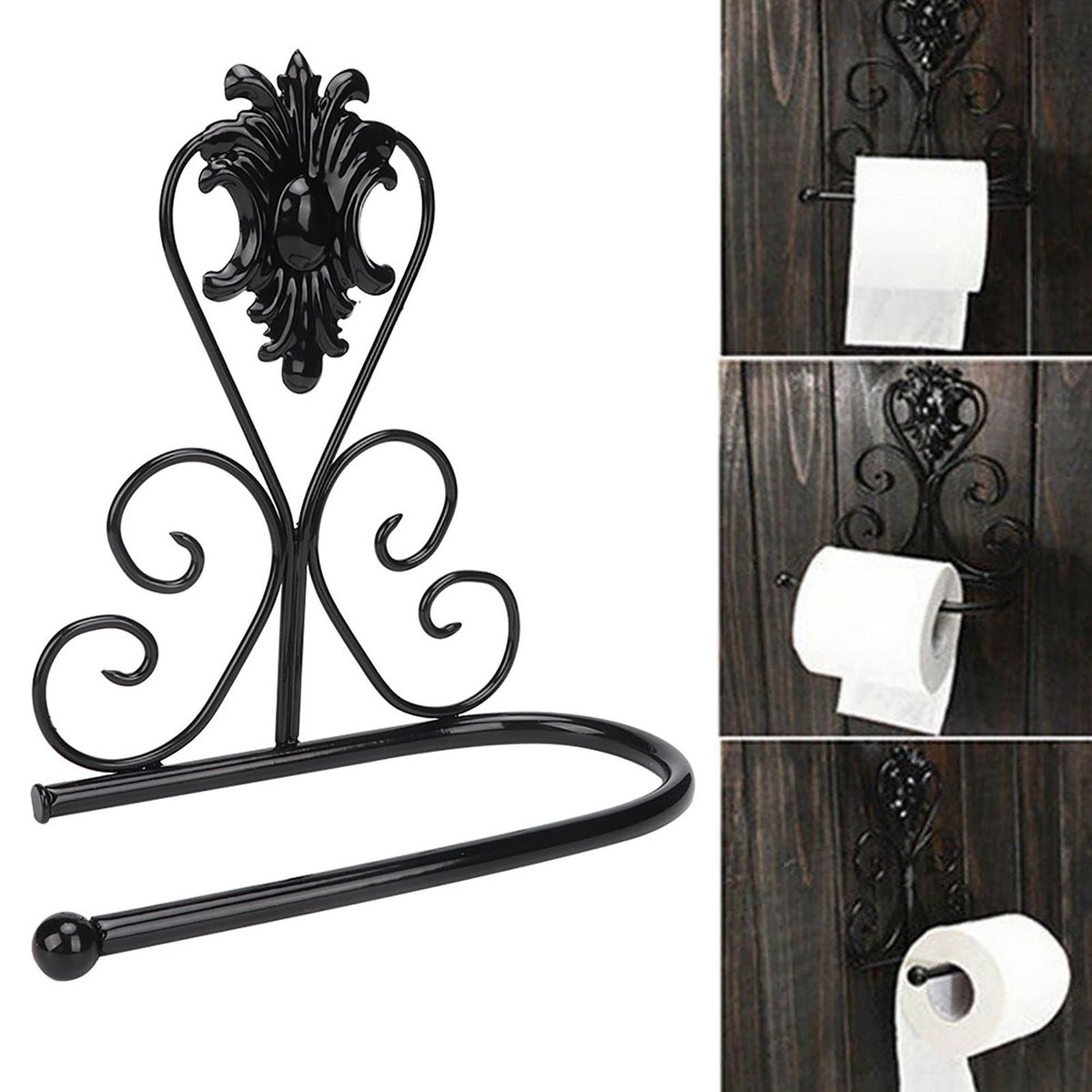 Paper Towel Holder Wall mounted Tissue Rack for Kitchen Bathroom (Black)