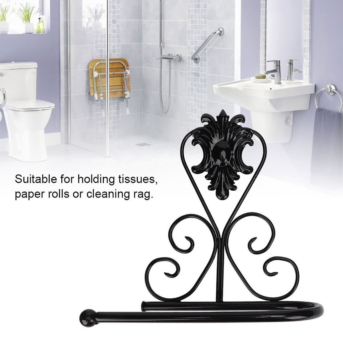 Paper Towel Holder Wall mounted Tissue Rack for Kitchen Bathroom (Black)