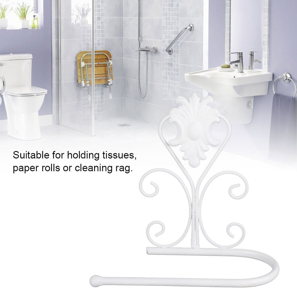 Paper Towel Holder Wall mounted Tissue Rack for Kitchen Bathroom (White)