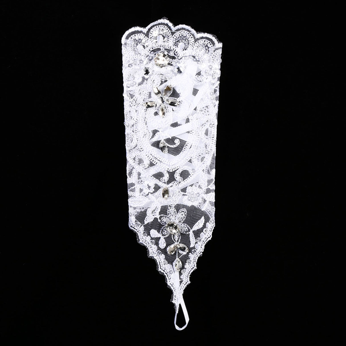 Retro Syle Ivory Lace Flower Bride Bridal Rhinestone Sexy Fingerless Gloves Wedding White