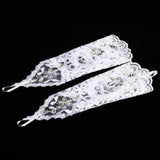 Retro Syle Ivory Lace Flower Bride Bridal Rhinestone Sexy Fingerless Gloves Wedding White