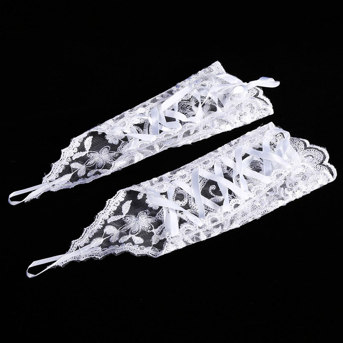 Retro Syle Ivory Lace Flower Bride Bridal Rhinestone Sexy Fingerless Gloves Wedding White