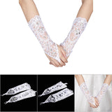 Retro Syle Ivory Lace Flower Bride Bridal Rhinestone Sexy Fingerless Gloves Wedding White
