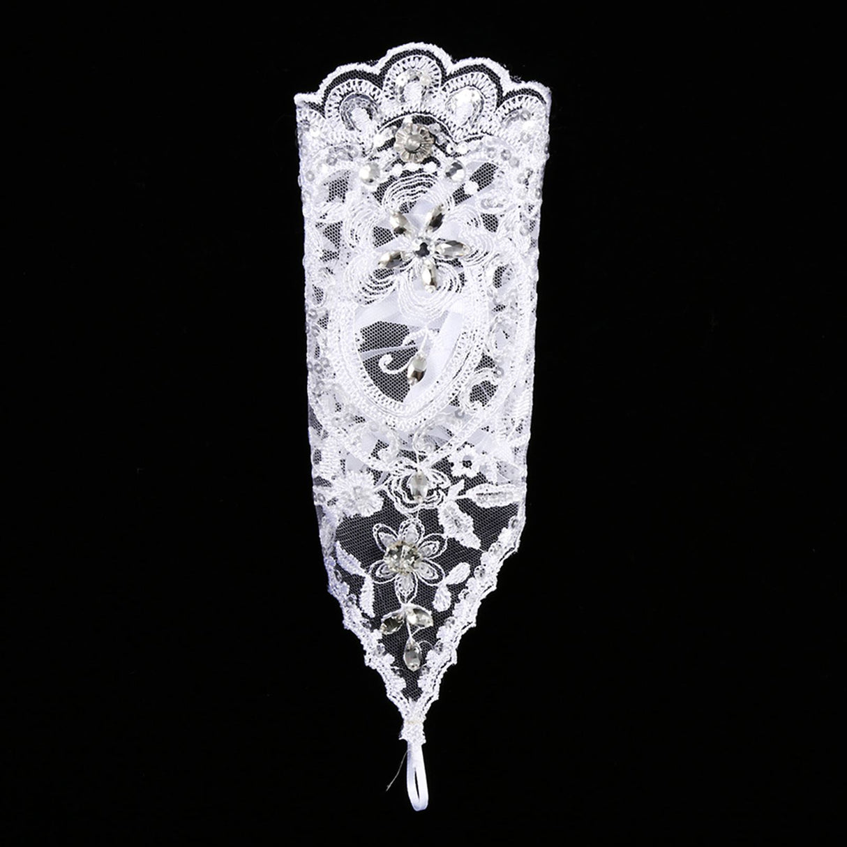 Vintage Syle Ivory Lace Flower Bride Bridal Rhinestone Sexy Fingerless Gloves Wedding Ivory