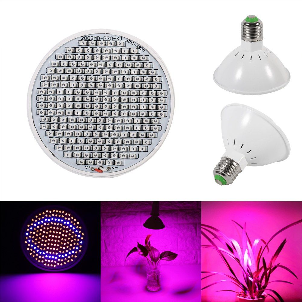 24W 200-LED Plant Grow Light E27 Hydroponic Flower Veg Growing Lamps 85~265V