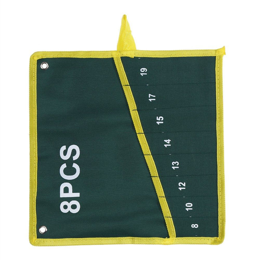 1Pc Durable Canvas Spanner Wrench Tool Roll Up Storage Bag Green 8 Pockets