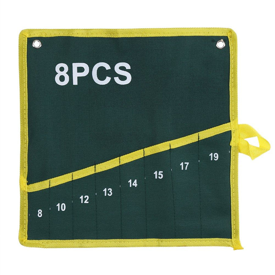 1Pc Durable Canvas Spanner Wrench Tool Roll Up Storage Bag Green 8 Pockets