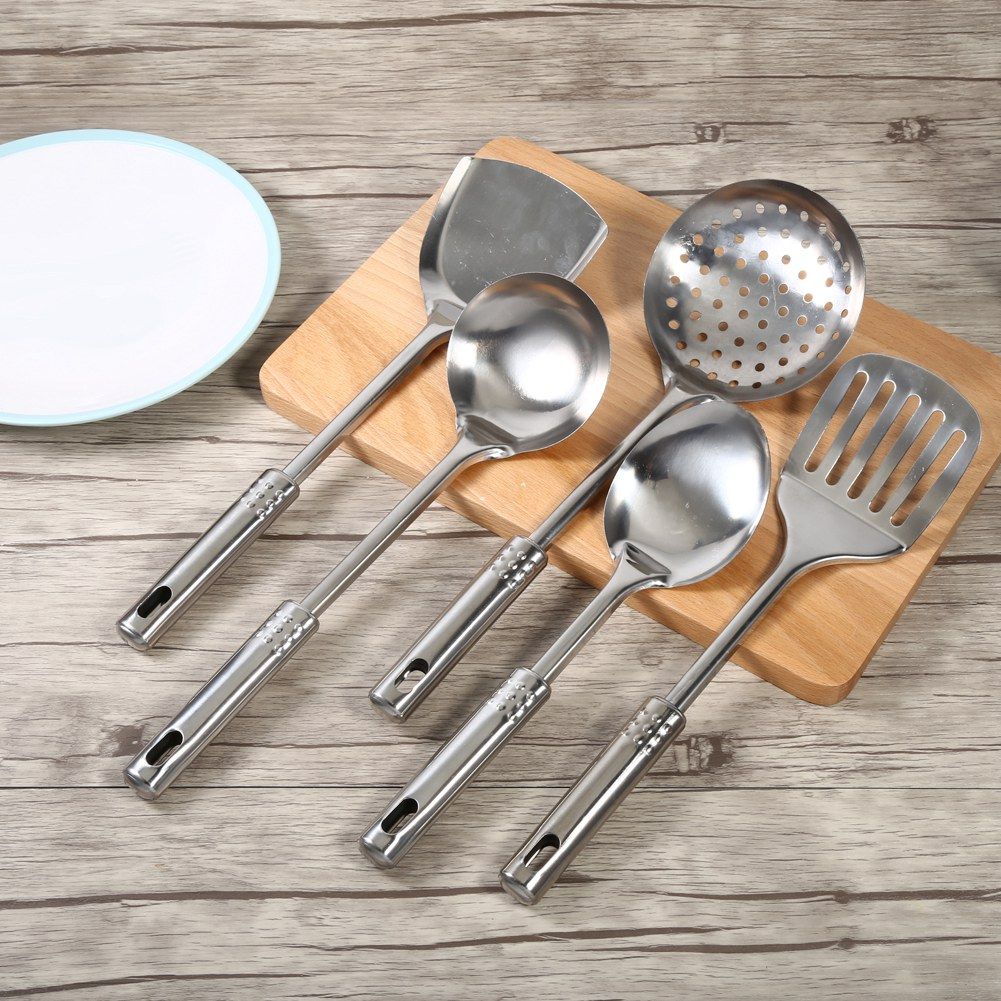 5Pcs Multi functional Kitchen Utensil Set Stainless Steel Spoons Shovel Spatula Cooking Tools
