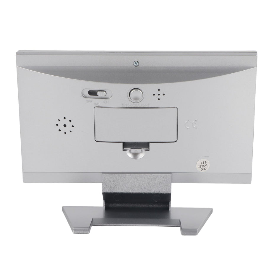 LCD Digital Sound Sensor Table Desk Alarm Clock with Calendar and Temp Display Silver