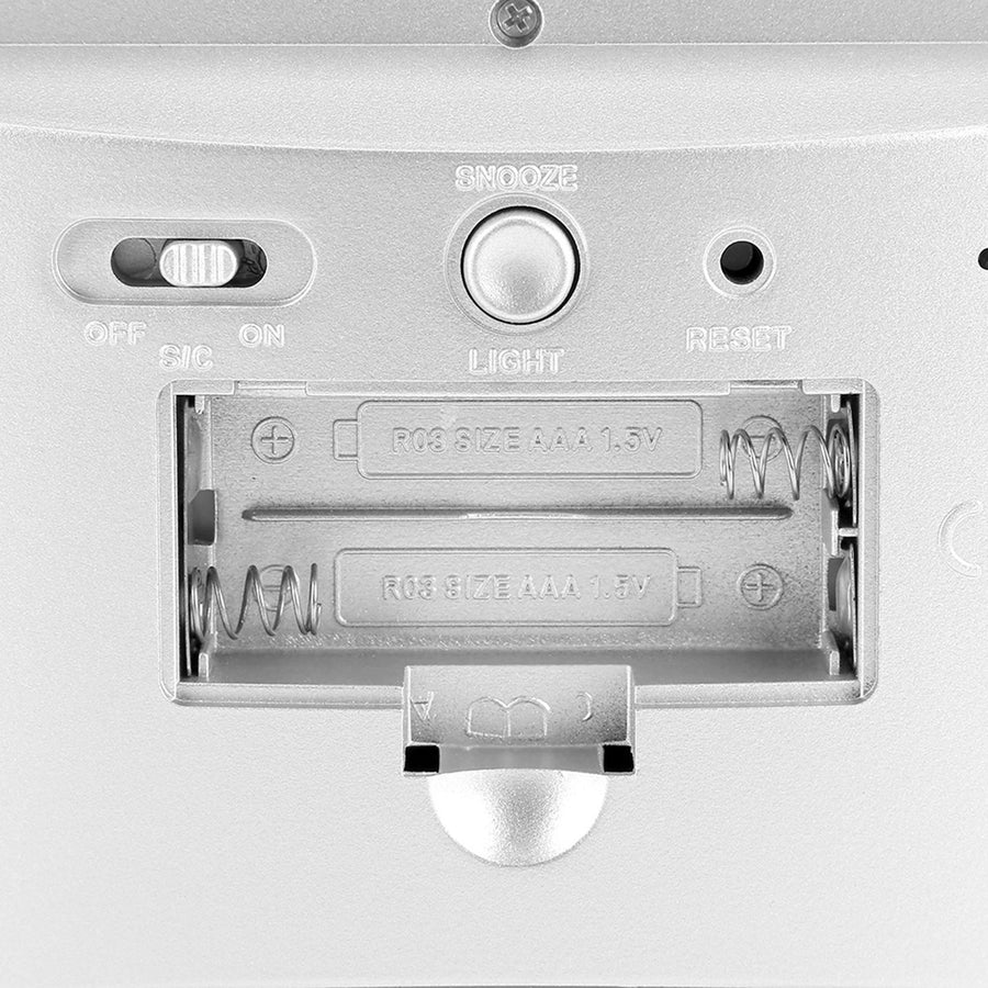 LCD Digital Sound Sensor Table Desk Alarm Clock with Calendar and Temp Display Silver