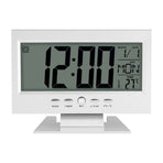 LCD Digital Sound Sensor Table Desk Alarm Clock with Calendar and Temp Display Silver