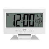 LCD Digital Sound Sensor Table Desk Alarm Clock with Calendar and Temp Display Silver - 45-Degree Angle