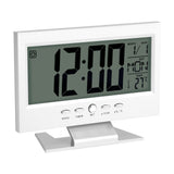 LCD Digital Sound Sensor Table Desk Alarm Clock with Calendar and Temp Display Silver