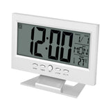 LCD Digital Sound Sensor Table Desk Alarm Clock with Calendar and Temp Display Silver