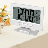 LCD Digital Sound Sensor Table Desk Alarm Clock with Calendar and Temp Display Silver