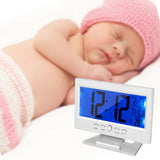 LCD Digital Sound Sensor Table Desk Alarm Clock with Calendar and Temp Display Silver