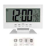 LCD Digital Sound Sensor Table Desk Alarm Clock with Calendar and Temp Display Silver - Extra Image
