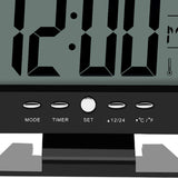 LCD Digital Sound Sensor Table Desk Alarm Clock with Calendar and Temp Display Black - 45-Degree Angle