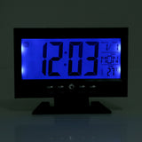 LCD Digital Sound Sensor Table Desk Alarm Clock with Calendar and Temp Display Black