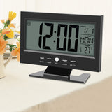 LCD Digital Sound Sensor Table Desk Alarm Clock with Calendar and Temp Display Black