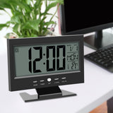 LCD Digital Sound Sensor Table Desk Alarm Clock with Calendar and Temp Display Black