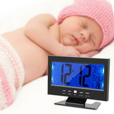 LCD Digital Sound Sensor Table Desk Alarm Clock with Calendar and Temp Display Black