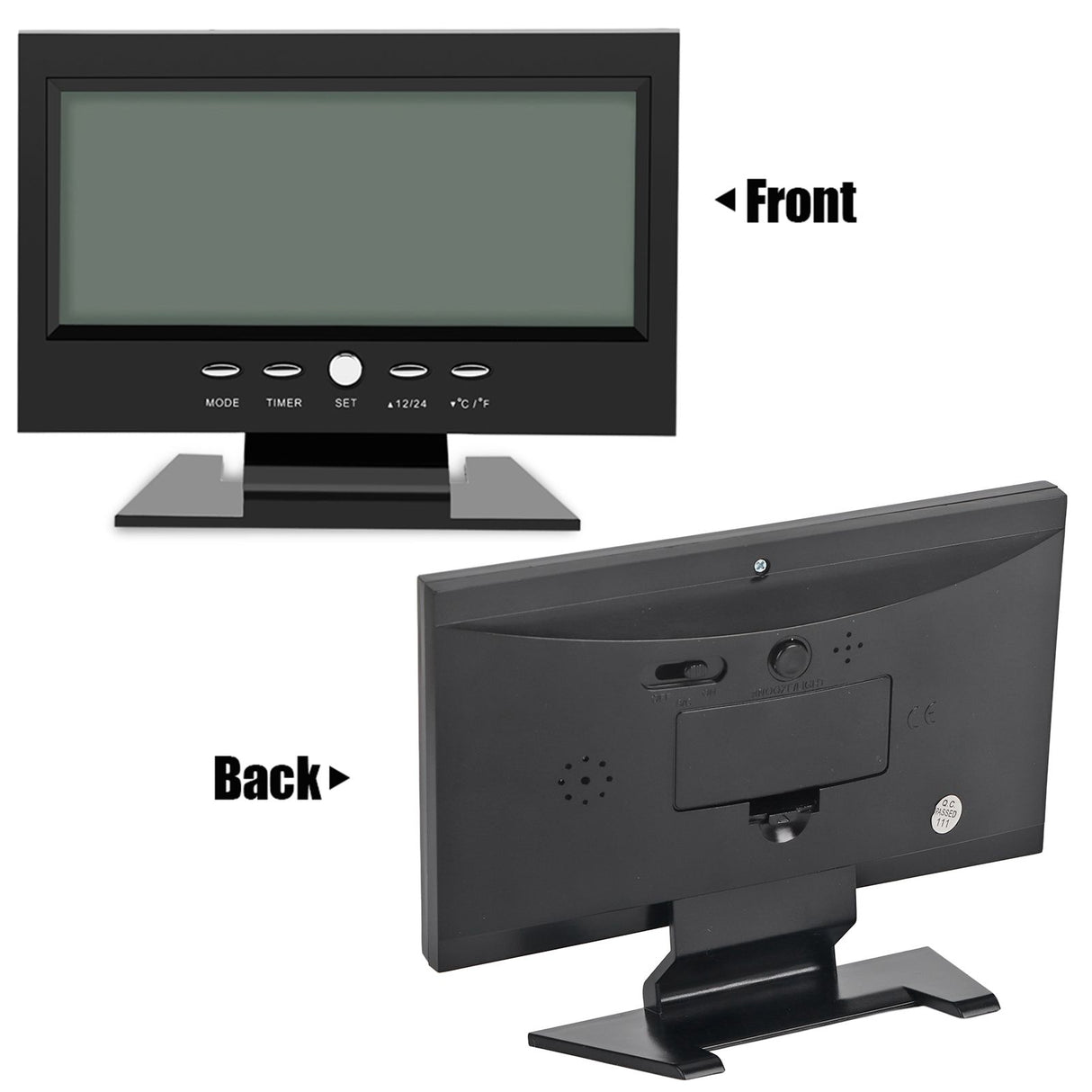 LCD Digital Sound Sensor Table Desk Alarm Clock with Calendar and Temp Display Black